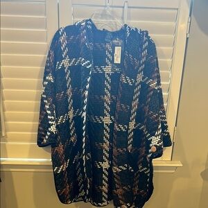 Oversized Plaid Hooded Women's Sweater Jacket